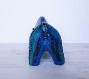 AnyesAttic Ceramic Bitossi by Aldo Londi 1960s Rimini Blu Series, Modernist Persiano Blue Glaze Bull Sculpture, Italian