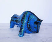 AnyesAttic Ceramic Bitossi by Aldo Londi 1960s Rimini Blu Series, Modernist Persiano Blue Glaze Bull Sculpture, Italian