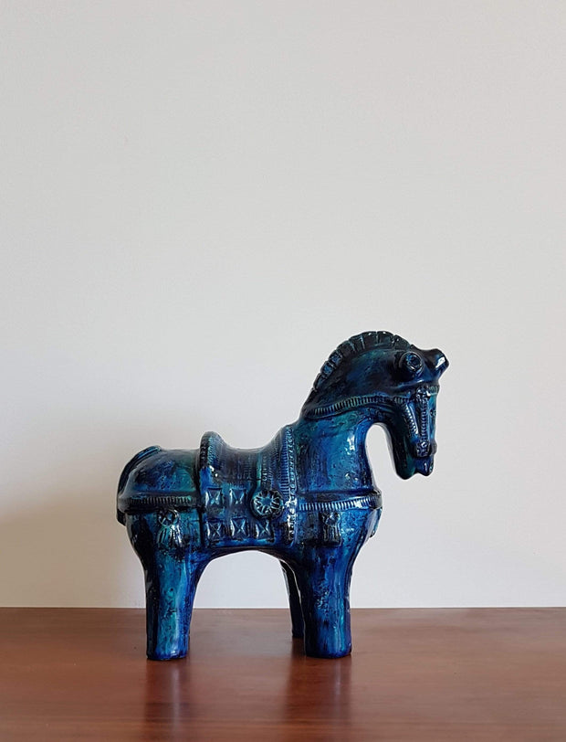 Bitossi Ceramiche Ceramic Collectors: 1950s Italian Bitossi, Iconic 'Rimini Blu' Series Persiano Blue Glaze Ceramic Horse