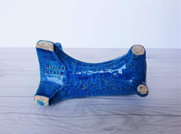 AnyesAttic Ceramic Bitossi, Rimini Blu Series by Aldo Londi, Modernist Horse Sculpture in Persiano Blue Glaze