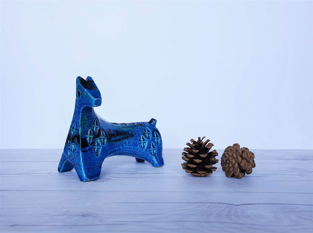 AnyesAttic Ceramic Bitossi, Rimini Blu Series by Aldo Londi, Modernist Horse Sculpture in Persiano Blue Glaze