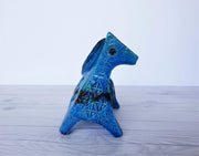 AnyesAttic Ceramic Bitossi, Rimini Blu Series by Aldo Londi, Modernist Horse Sculpture in Persiano Blue Glaze