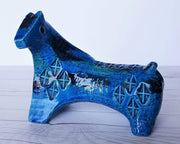 AnyesAttic Ceramic Bitossi, Rimini Blu Series by Aldo Londi, Modernist Horse Sculpture in Persiano Blue Glaze