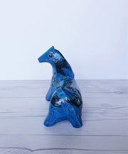 AnyesAttic Ceramic Bitossi, Rimini Blu Series by Aldo Londi, Modernist Horse Sculpture in Persiano Blue Glaze