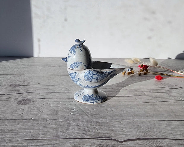 Illums Bolighus Porcelain Bjorn Wiinblad, 1957 Blue and White Songbird Condiment Cruet, Signed, V. Early, Rare, Danish