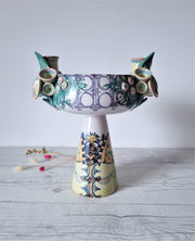 Bjorn Wiinblad Ceramic Bjorn Wiinblad 1982, Eva Series, Hand-Painted Elevated Bowl Planter with Candleholders, Danish, Rare