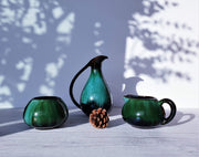 AnyesAttic Ceramic Blue Mountain Pottery 3 Piece Set in 'Boreal Forest' Green and Black Glaze Dripware, 1970s, Canadian