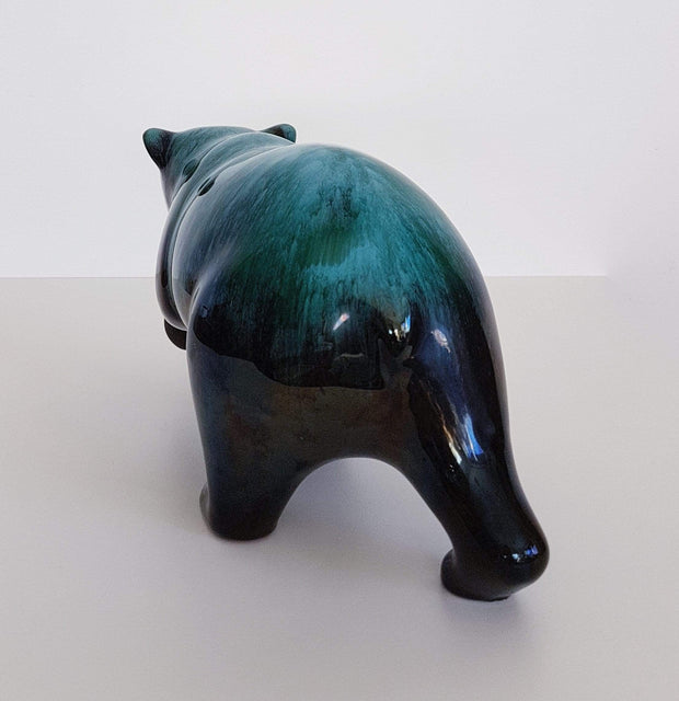 Blue Mountain Pottery Ceramic 1970s Canadian Blue Mountain Pottery Green and Black Glaze Drip Ware Ceramic Walking Bear Sculpture