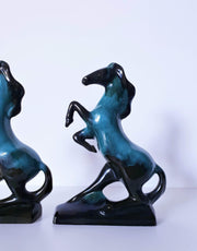 Blue Mountain Pottery Ceramic Pair of Blue Mountain Pottery Green and Black Glaze Drip Ware Ceramic Horses | 1970s, Canadian