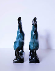 Blue Mountain Pottery Ceramic Pair of Blue Mountain Pottery Green and Black Glaze Drip Ware Ceramic Horses | 1970s, Canadian