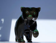 AnyesAttic Ceramic Blue Mountain Pottery Walking Bear Sculpture in Green and Black Glaze Drip Ware, 1970s, Canadian