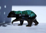 AnyesAttic Ceramic Blue Mountain Pottery Walking Bear Sculpture in Green and Black Glaze Drip Ware, 1970s, Canadian