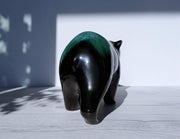 AnyesAttic Ceramic Blue Mountain Pottery Walking Bear Sculpture in Green and Black Glaze Drip Ware, 1970s, Canadian