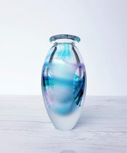 AnyesAttic Glass British Jane Charles Studio Glassworks 'Tidal' Series, Sandblasted and Faceted Art Glass Vase, 1990s