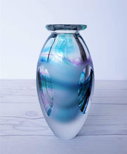 AnyesAttic Glass British Jane Charles Studio Glassworks 'Tidal' Series, Sandblasted and Faceted Art Glass Vase, 1990s