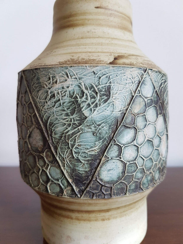 Carn Pottery Ceramic 1970s British Carn Pottery Honeycomb Bubbles in Teal Stoneware Bottle Vase by John Beusman - Stamped