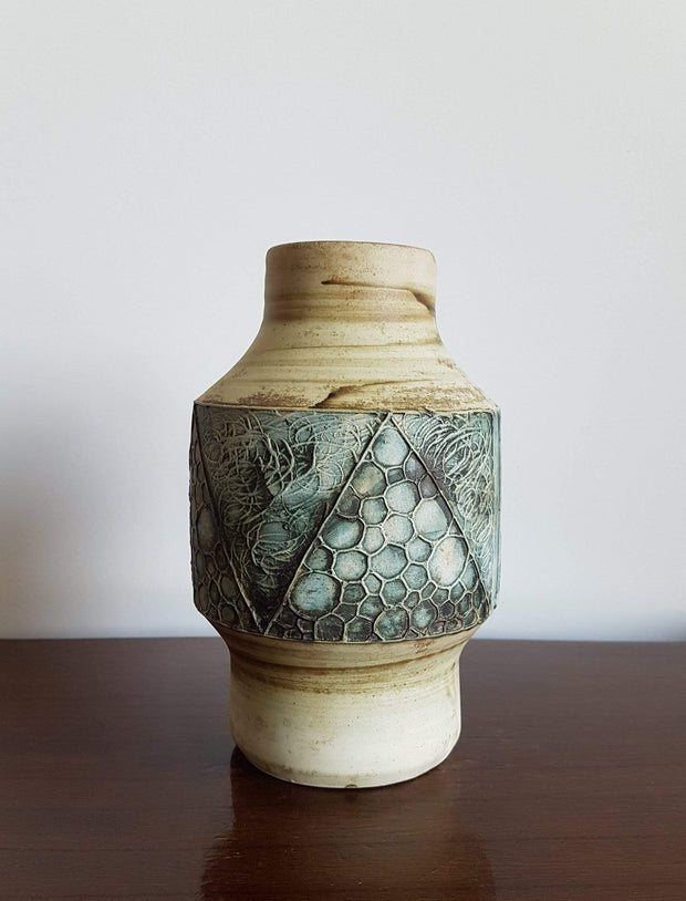 Carn Pottery Ceramic 1970s British Carn Pottery Honeycomb Bubbles in Teal Stoneware Bottle Vase by John Beusman - Stamped