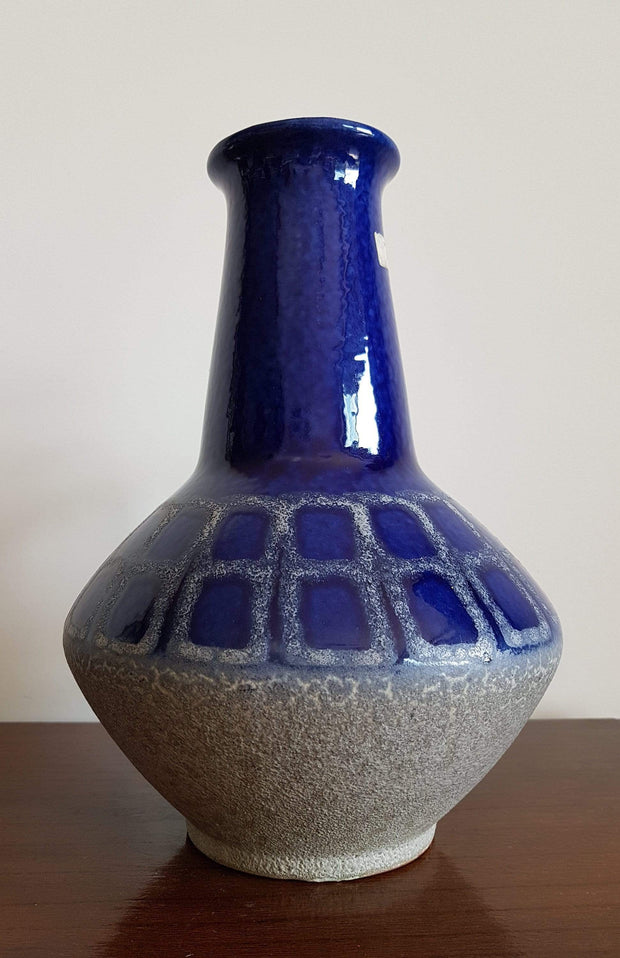 Carstens Keramik Ceramic 1970s West German Carstens Blue and Stone Glaze Decor Ceramic Floor Vase - Model 1507-27 (c. 11")