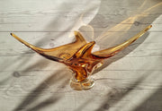 Chalet Glass Chalet Glassworks att. Handblown Honey Splash Twist Centrepiece Art Glass Dish, Canadian, 1960-70s