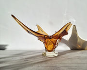 Chalet Glass Chalet Glassworks att. Handblown Honey Splash Twist Centrepiece Art Glass Dish, Canadian, 1960-70s