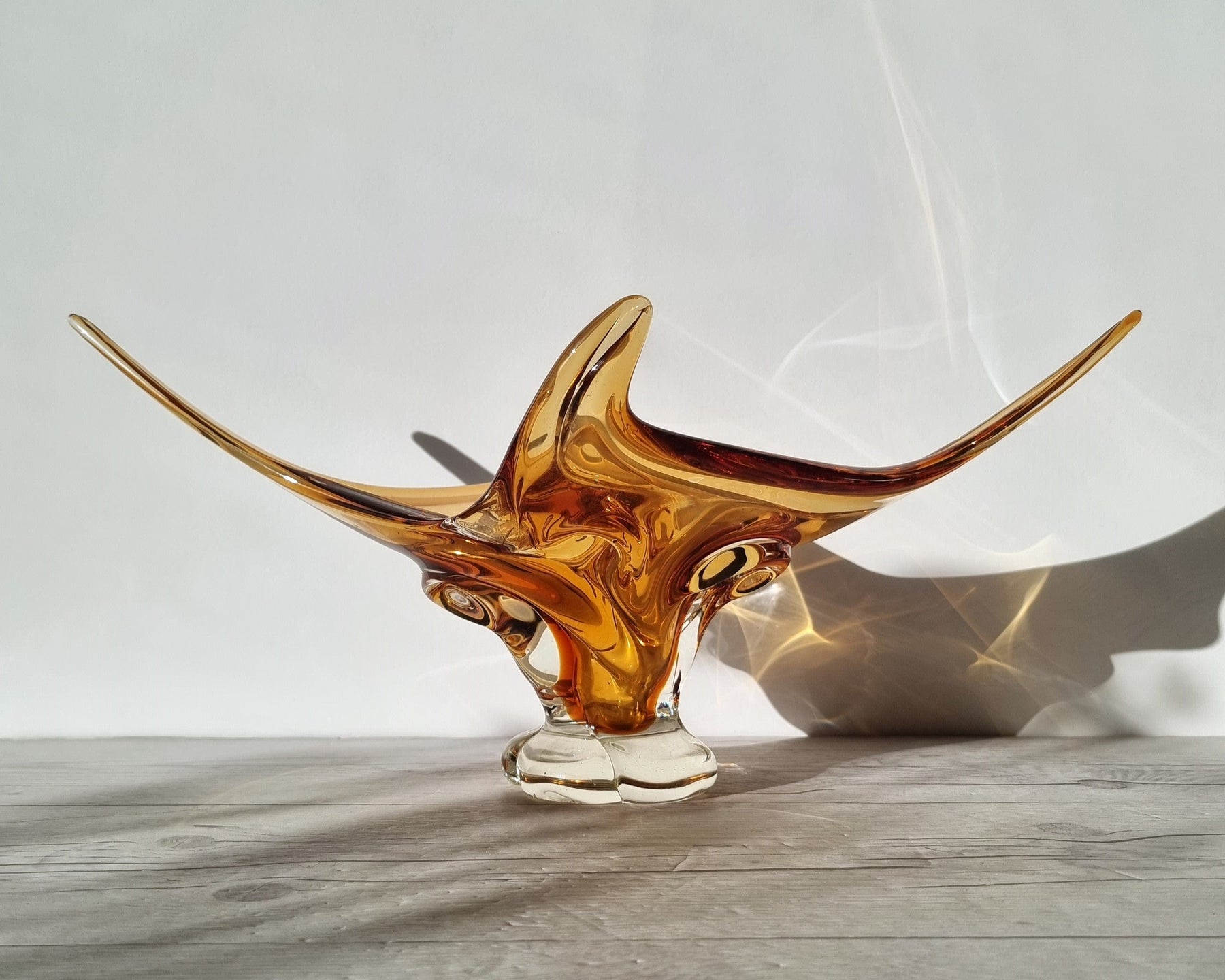 【希少】ヴィンテージ ART glass STENHYTAA W.W. Chalet Glassworks att. Handblown Honey Splash Twist Centrepiece
