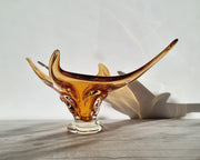 Chalet Glass Chalet Glassworks att. Handblown Honey Splash Twist Centrepiece Art Glass Dish, Canadian, 1960-70s