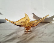 Chalet Glass Chalet Glassworks att. Handblown Honey Splash Twist Centrepiece Art Glass Dish, Canadian, 1960-70s