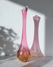 AnyesAttic Glass Chribska att. Josef Hospodka Sculptural Pink and Amber Art Glass Floor Vase | Czech, 1950s-60s, rare