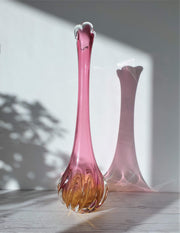 AnyesAttic Glass Chribska att. Josef Hospodka Sculptural Pink and Amber Art Glass Floor Vase | Czech, 1950s-60s, rare