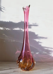 AnyesAttic Glass Chribska att. Josef Hospodka Sculptural Pink and Amber Art Glass Floor Vase | Czech, 1950s-60s, rare