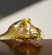 Chribska Glass Glass 1970s Czech Chribska Glass by Josef Hospodka Mid Century Bohemian Tricorn Peach and Green Tea Bowl