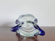 Chribska Glass Glass 1990s Czech Rubin (Chribska) Glassworks Bohemian Art Glass, Cobalt Blue Drop and Clear Vase