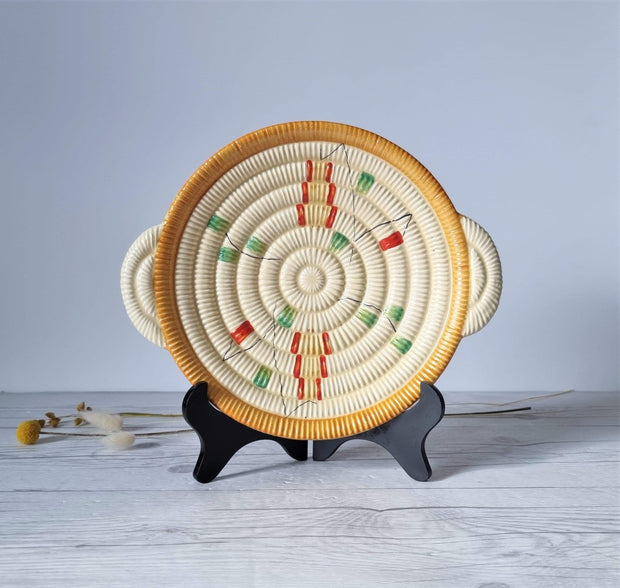 Clarice Cliff Ceramic Clarice Cliff for Newport Pottery, 1936 Raffia Indiana Series, Woven Textured Dish, British, Rare