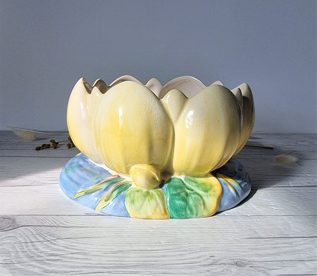 Clarice Cliff Ceramic Clarice Cliff for Newport Pottery, 1938 Waterlily Series, Pale Lemon Tactile Waterlily on Lake Bowl