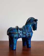 Bitossi Ceramiche Ceramic Collectors: 1950s Italian Bitossi, Iconic 'Rimini Blu' Series Persiano Blue Glaze Ceramic Horse