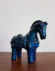 Bitossi Ceramiche Ceramic Collectors: 1950s Italian Bitossi, Iconic 'Rimini Blu' Series Persiano Blue Glaze Ceramic Horse