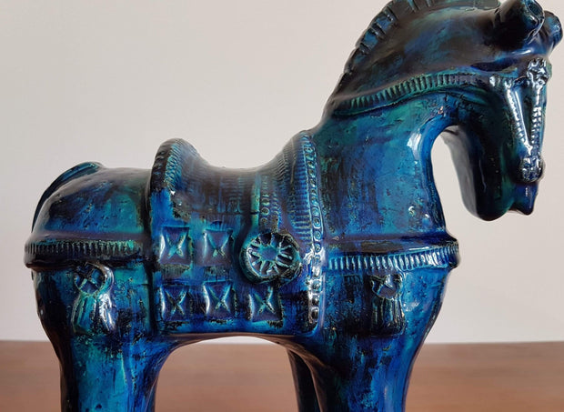 Bitossi Ceramiche Ceramic Collectors: 1950s Italian Bitossi, Iconic 'Rimini Blu' Series Persiano Blue Glaze Ceramic Horse