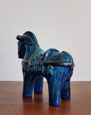 Bitossi Ceramiche Ceramic Collectors: 1950s Italian Bitossi, Iconic 'Rimini Blu' Series Persiano Blue Glaze Ceramic Horse