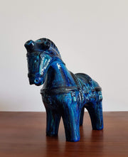 Bitossi Ceramiche Ceramic Collectors: 1950s Italian Bitossi, Iconic 'Rimini Blu' Series Persiano Blue Glaze Ceramic Horse