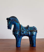 Bitossi Ceramiche Ceramic Collectors: 1950s Italian Bitossi, Iconic 'Rimini Blu' Series Persiano Blue Glaze Ceramic Horse