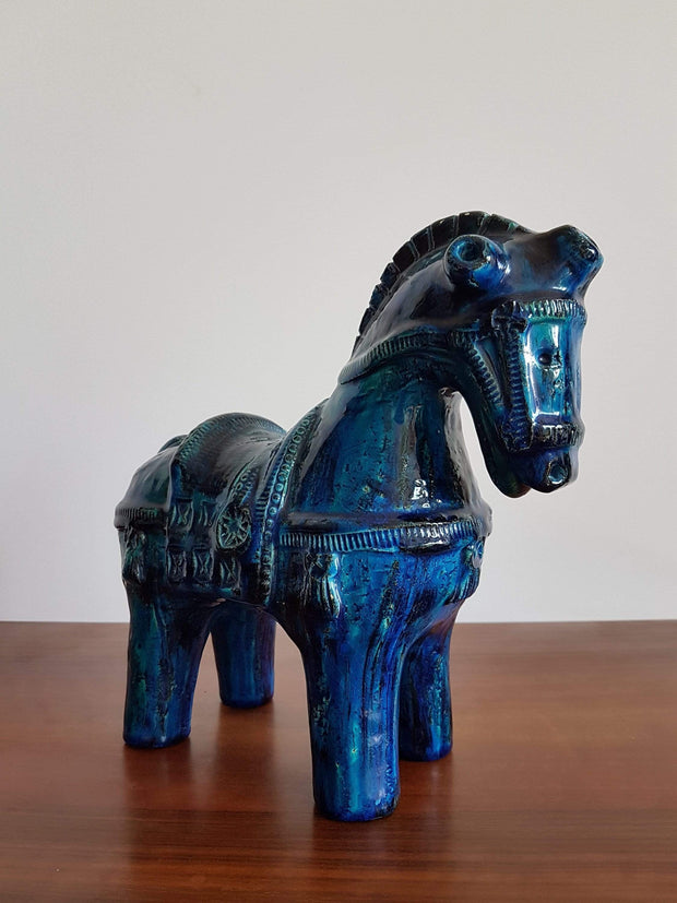 Bitossi Ceramiche Ceramic Collectors: 1950s Italian Bitossi, Iconic 'Rimini Blu' Series Persiano Blue Glaze Ceramic Horse