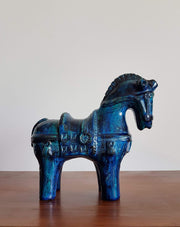 Bitossi Ceramiche Ceramic Collectors: 1950s Italian Bitossi, Iconic 'Rimini Blu' Series Persiano Blue Glaze Ceramic Horse