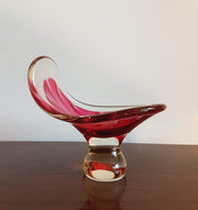 Flygsfors Glas Glass Collectors: 1954 Swedish Flygsfors Coquille Shell Series by Paul Kedelv Pink Art Glass Dish - Signed