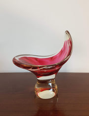 Flygsfors Glas Glass Collectors: 1954 Swedish Flygsfors Coquille Shell Series by Paul Kedelv Pink Art Glass Dish - Signed