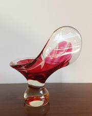 Flygsfors Glas Glass Collectors: 1954 Swedish Flygsfors Coquille Shell Series by Paul Kedelv Pink Art Glass Dish - Signed