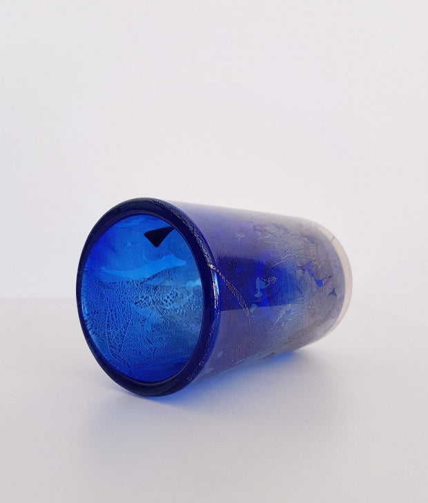 IoW Glass Glass Collectors: 1970s British IoW (Isle of Wight) Michael Harris Azurene Series Blue Cylinder Glass Vase