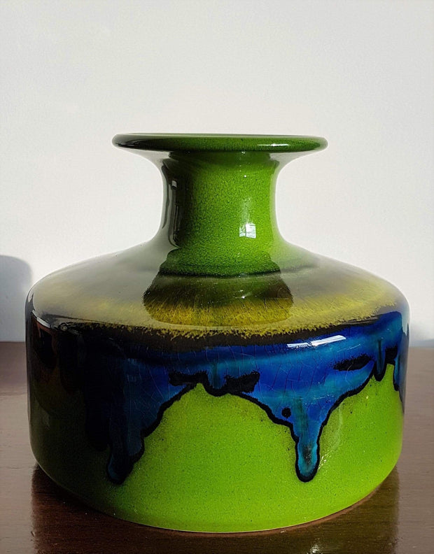 Hutschenreuther Ceramic Collectors: 1970s West German Hutschenreuther by Renee Neue, Green, Blue and Yellow Pop Art Vase