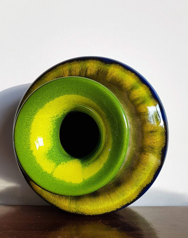 Hutschenreuther Ceramic Collectors: 1970s West German Hutschenreuther by Renee Neue, Green, Blue and Yellow Pop Art Vase