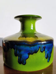 Hutschenreuther Ceramic Collectors: 1970s West German Hutschenreuther by Renee Neue, Green, Blue and Yellow Pop Art Vase