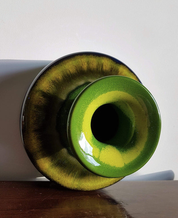 Hutschenreuther Ceramic Collectors: 1970s West German Hutschenreuther by Renee Neue, Green, Blue and Yellow Pop Art Vase